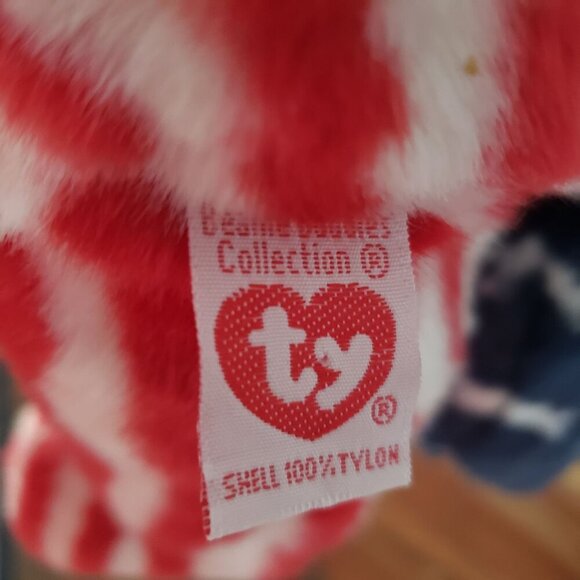 1999 Ty Large 14" Beanie Buddy Spangle Patriotic American Flag Stripes Bear - Picture 7 of 10